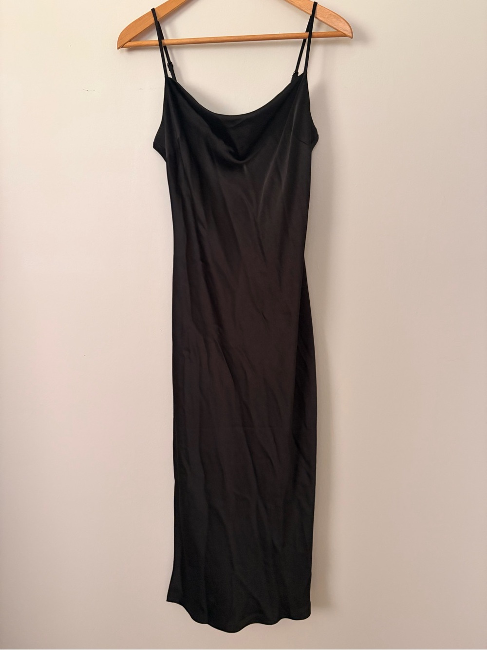 Express Black Satin Slip Midi Dress with Cowl Neck Small